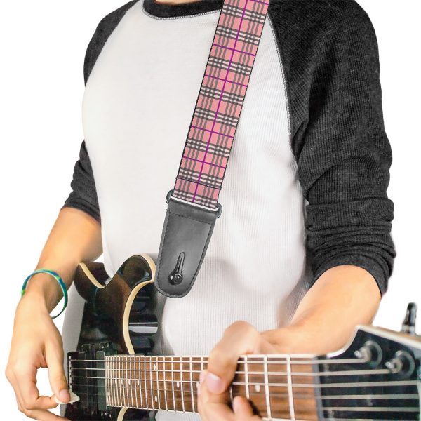 Guitar Strap - Plaid Pink For Cheap - Image 2