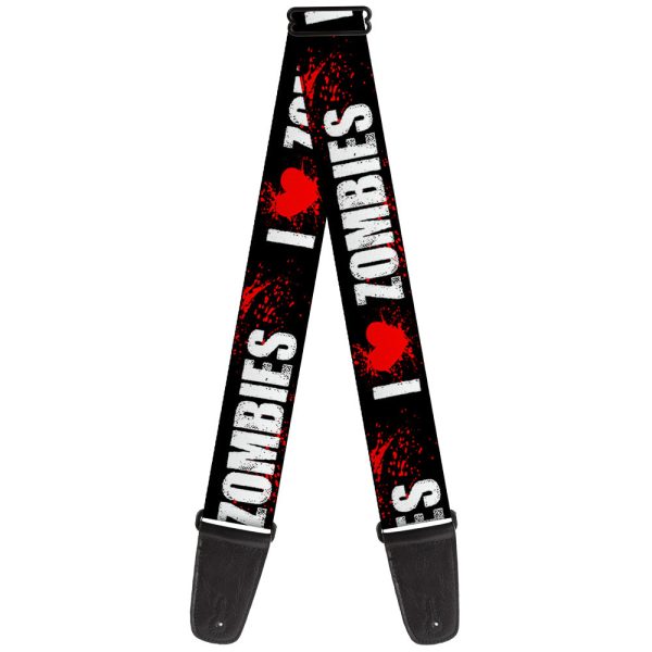 Guitar Strap - I  HEART  ZOMBIES Black White Red Splatter Cheap