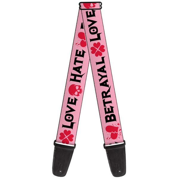 Guitar Strap - Love Hate Betrayal Pink Black Fuchsia For Discount