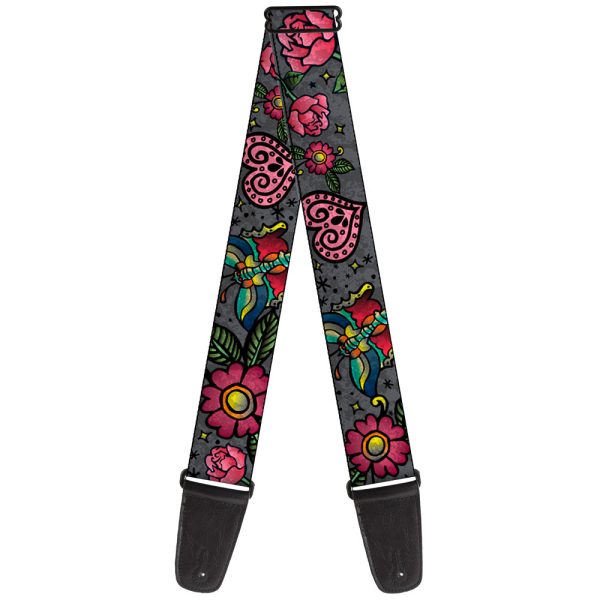 Guitar Strap - Love Kills CLOSE-UP Gray Online Sale