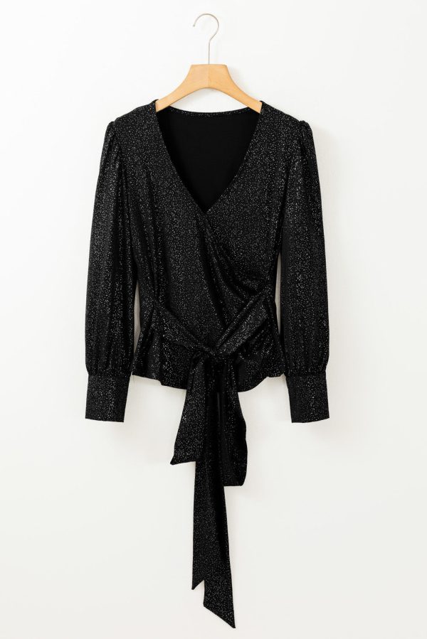 Hazel Blues® |  Glitter Surplice Long Sleeve Blouse Online Hot Sale - Image 4