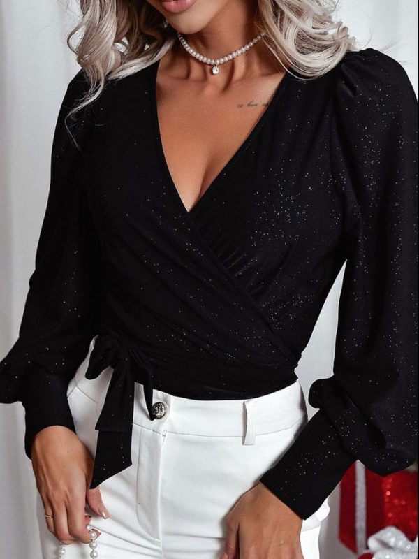 Hazel Blues® |  Glitter Surplice Long Sleeve Blouse Online Hot Sale - Image 2